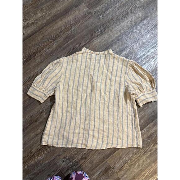 Stark X Striped Small 100% Linen Minimalist Organic Luxury Natural Blouse Small - Picture 2 of 15